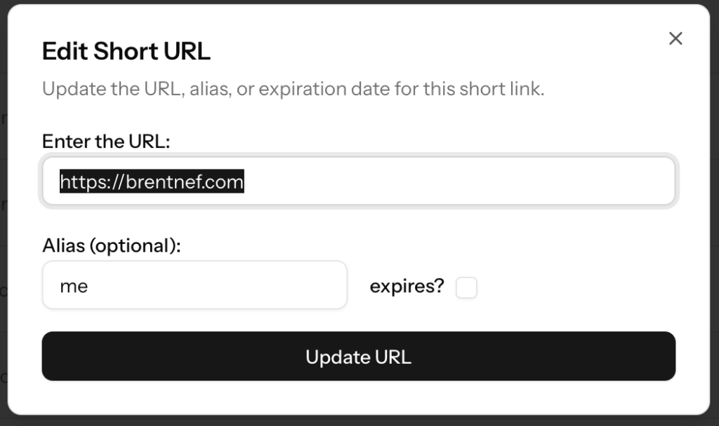 Url Shortener edit form
